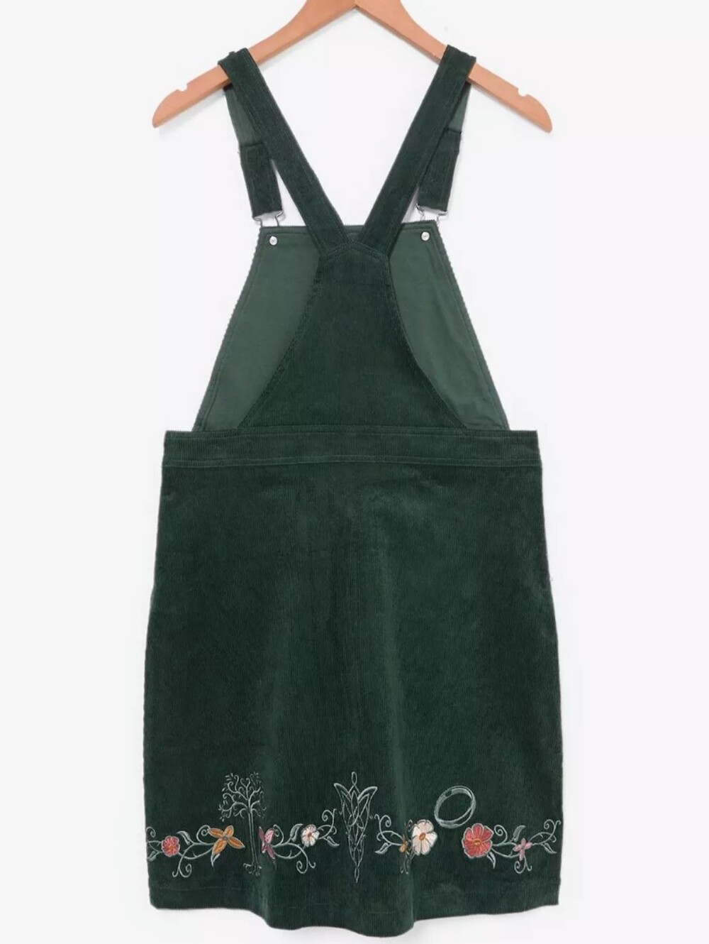 BoxLunch The Lord of the Rings Embroidered Icons Corduroy Overall Dress Green - Picture 3 of 16